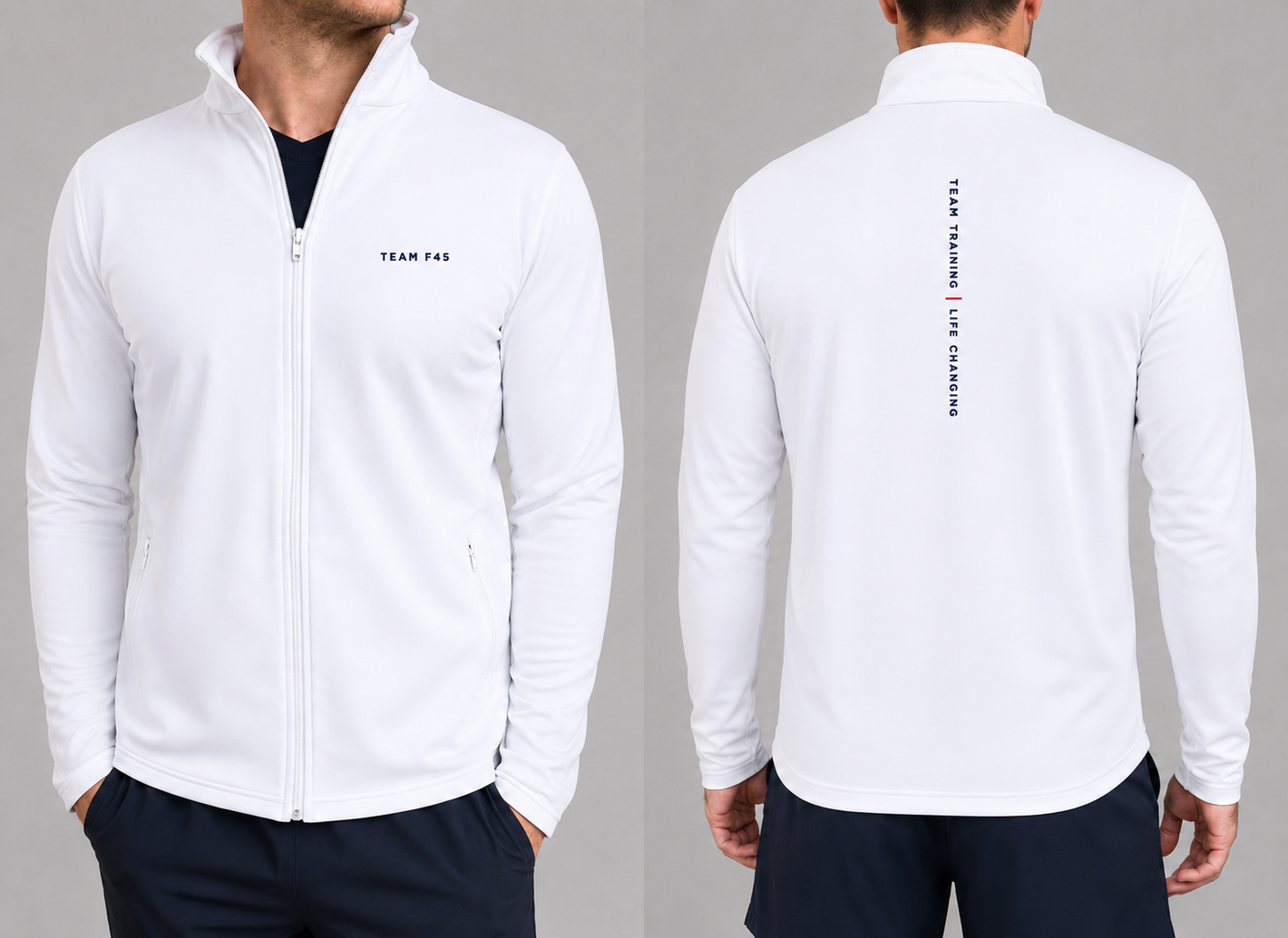 MENS WHITE PREMIUM STRETCH ZIP UP TOP